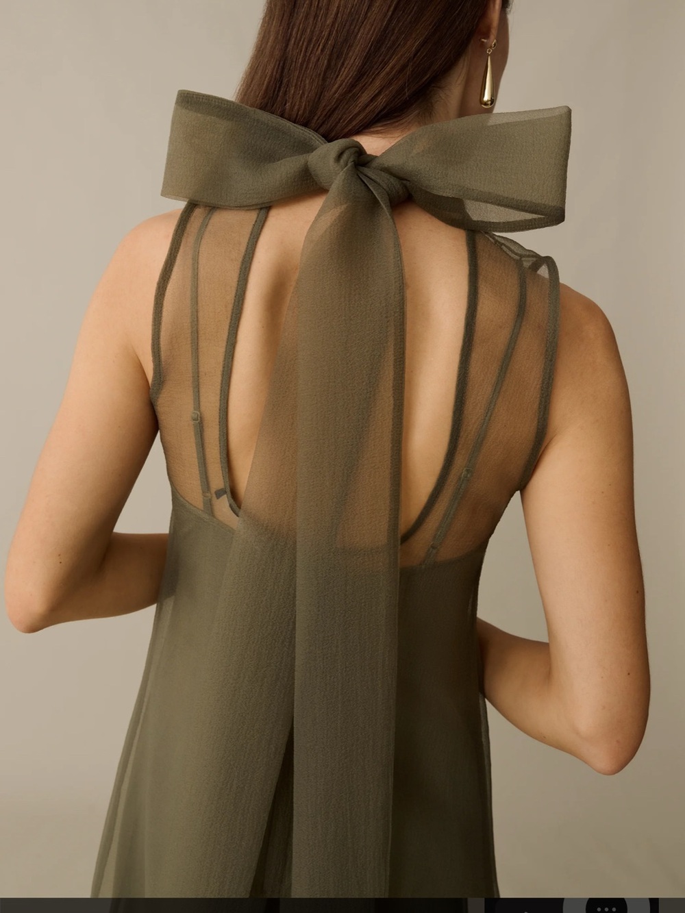 NWT CAARA Alette Organza Elegant Moss Grey Olive Dress S , L ,XS ,M - Picture 2 of 10